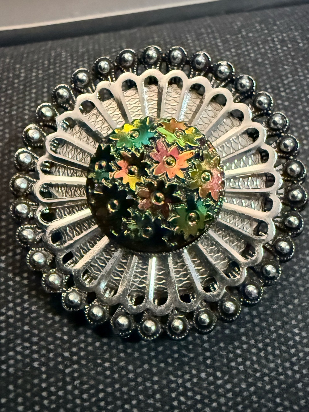 Vintage Western Germany Iridescent Glass Scarf Clip Signed W. Germany AB